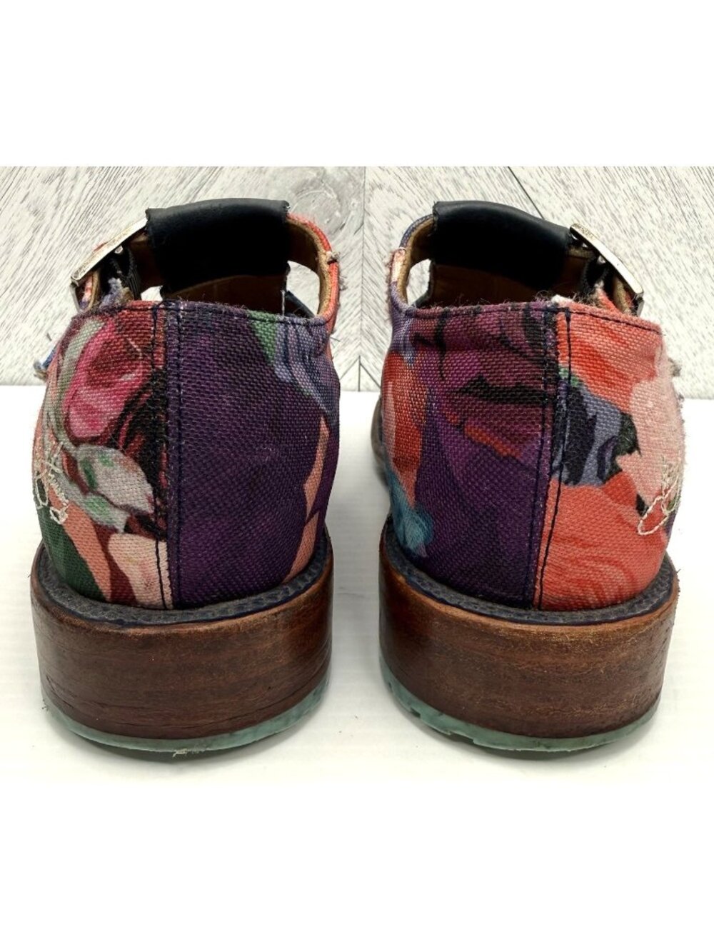 John Fluevog Philippa Floral Womens 7 Blue Leather Fisherman Sandal Mary Jane - Picture 6 of 16